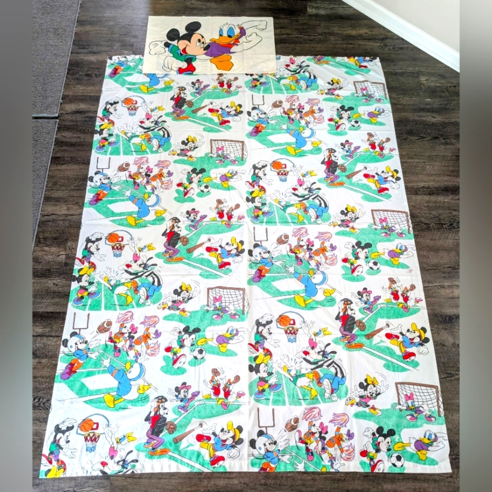 VTG 80s Walt Disney Mickey Mouse Friends Sports Pacific Twin Sheet & Pillow Case